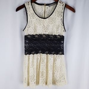 Finn & Clover Cream Black Lace Tank Top Blouse M